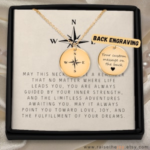 Engraved Compass Necklace Gift For Woman Personalized Compass Pendant Present For Girl Custom Adventure Jewelry Minimalist Travel Necklace