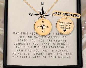 Engraved Compass Necklace Gift For Woman Personalized Compass Pendant Present For Girl Custom Adventure Jewelry Minimalist Travel Necklace