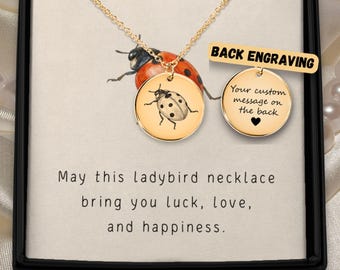 Ladybug Necklace Personalized Ladybird Pendant Custom Name Engraved Good Luck Beetle Charm Insect Jewelry Memorial Keepsake Gift For Her