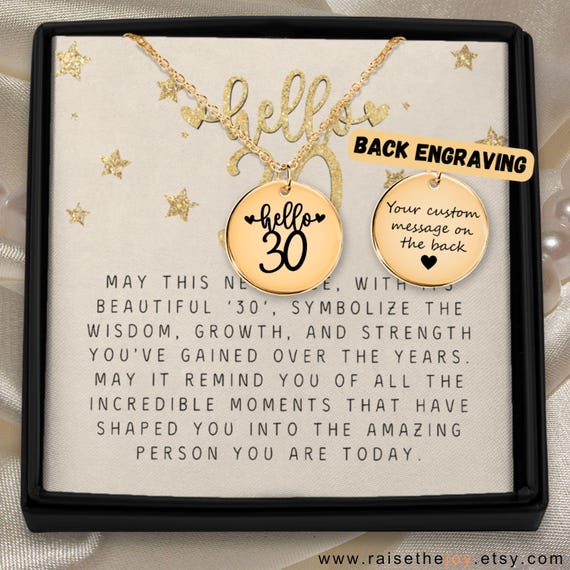Hello 30th Birthday Necklace for Woman Milestone Memories Pendant