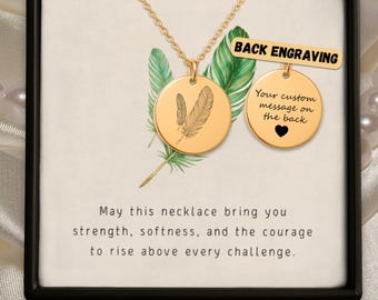 Feather Charm Necklace Engraved Feather Pendant Line Art Jewelry Freedom Symbol Keepsake Mom Custom Memorial Accessory For Anniversary