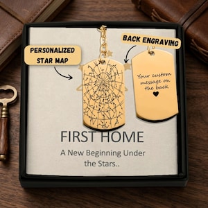 Personalized Star Map Keychain Custom First Home Gift for Him Dog Tag Night Sky Keyring Coordinates Housewarming Keepsake Man Cave Boyfriend