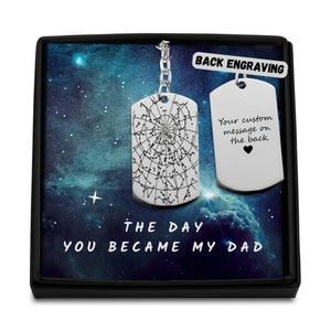 Cadeau personnalisé porte-clés carte des étoiles pour papa Porte-clés ciel nocturne gravé, cadeau fête des pères, carte des étoiles par date, cadeau d'anniversaire pour parrain
