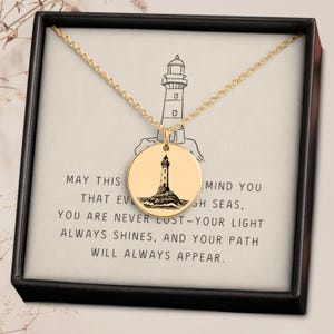 Personalized Lighthouse Necklace, Find Your Way Jewelry, Symbol of Guidance, Coastal Keepsake for Traveler, Strength and Hope Direction Gift