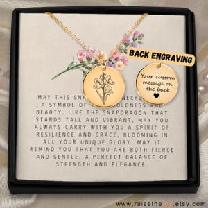 Custom Snapdragon Coin Necklace Present Idea For Woman Who Love Spring Flowers Personalized Necklace Nature Inspired Gift For Mom Birthday