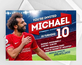 Custom Mohamed Salah Birthday Invite, Liverpool Birthday Invite Personalized, Football Birthday Invitation, Digital Download, Printable file