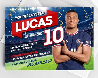 Personalized Kylian Mbappé Birthday Invitation | Made to order customizable Birthday card, Mbappé Invite | Digital Download Mbappe PSG Party