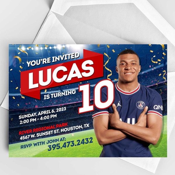 Personalized Kylian Mbappé Birthday Invitation | Made to order customizable Birthday card, Mbappé Invite | Digital Download Mbappe PSG Party