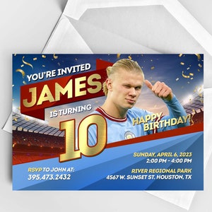 Personalized Erling Haaland Birthday Invitation | Made to order customizable Birthday card | Manchester City Invite | Digital Haaland Party