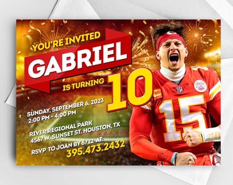 Custom Patrick Mahomes Birthday Invitation, Personalized Kansas City Chiefs Birthday Invite, Football Birthday Invitation, Digital Download