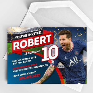 Personalized Lionel Messi Birthday Invitation, Made to order customizable Birthday card, Messi Invite, Digital Messi Party Invite PSG