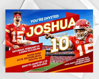 Kundenspezifische Patrick Mahomes Geburtstagseinladung, personalisierte Kansas City Chiefs Geburtstagseinladung, Fußball-Geburtstagseinladung, digitaler Download