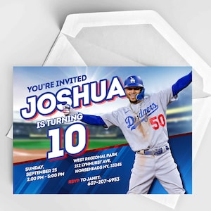 Custom Mookie Betts Birthday Invitation, Personalized Mookie Betts baseball Invite, LA Dodgers Birthday Invitation, Digital Download