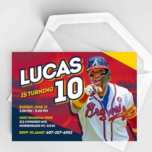 Invito di compleanno personalizzato per Ronald Acuña, invito di baseball personalizzato per Acuna, invito di compleanno per Atlanta Braves, download digitale