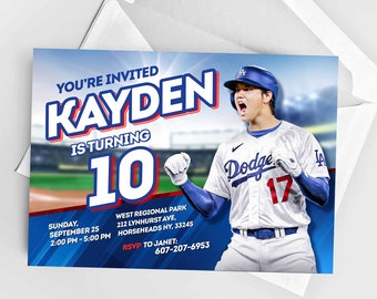 Custom Ohtani Birthday Invitation, Personalized Shohei Ohtani baseball Invite, LA Dodgers Birthday Invitation, Digital Download