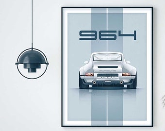 Porsche Poster gift, Digital Download, Vintage Porsche 964, Classic Porsche 911 Poster Wall Art, Retro Porsche Poster, Man Cave art decor