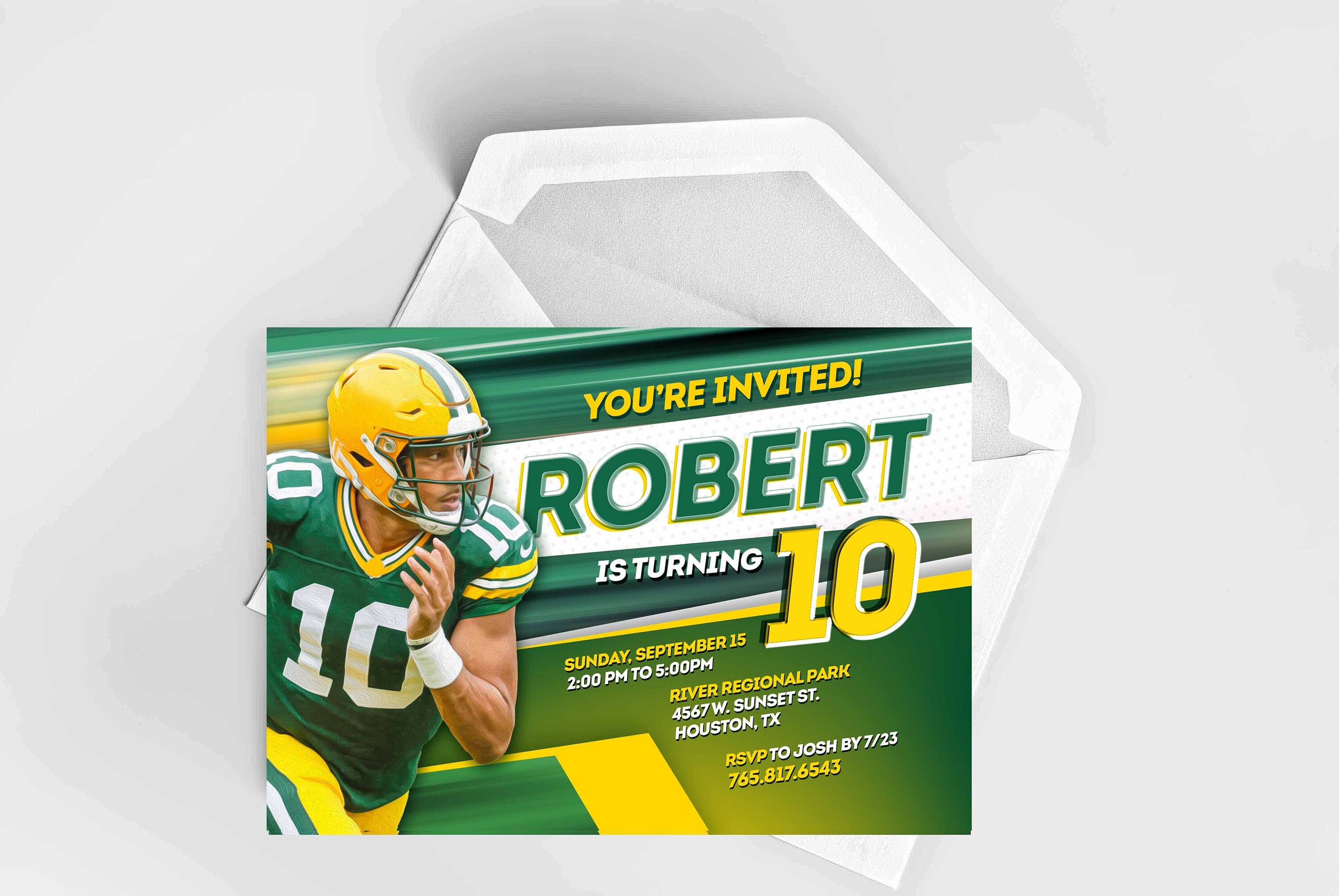 Custom Green Bay Football Invite, Packers Birthday Invite, Digital Download, Personalized Green Bay Invitation, Custom Green & Yellow Invite
