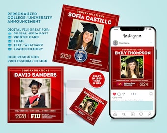 Aangepaste College Aankondiging, Gepersonaliseerde Universitaire Acceptatie Wenskaart, Digitale Download, Afstuderen College Aankondiging, Grad Card