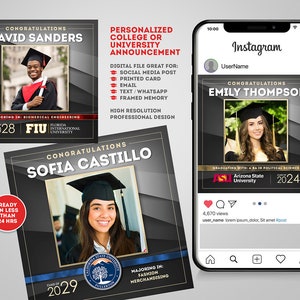 Anuncio universitario personalizado, tarjeta de felicitación personalizada de admisión universitaria, descarga digital, anuncio de graduación universitaria, tarjeta de graduación