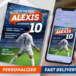Faire-part d'anniversaire Cristiano Ronaldo personnalisé, carte d'anniversaire personnalisable sur commande, invitation CR7, numérique, fête CR7 Ronaldo