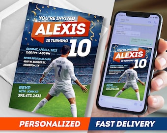 Personalized Cristiano Ronaldo Birthday Invitation, Made to order customizable Birthday card, CR7 Invite, Digital, CR7 Ronaldo Party