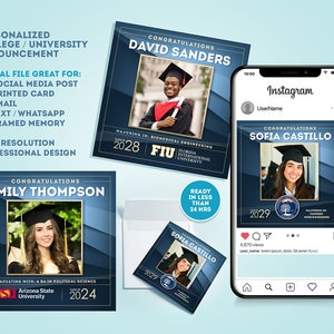 Anuncio universitario personalizado, tarjeta de felicitación personalizada de admisión universitaria, descarga digital, anuncio de graduación universitaria, tarjeta de graduación