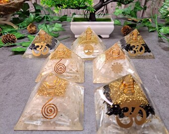 Orgonite Pyramids - Selenite, Selenite & Black Tourmaline, Copper