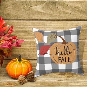 Grey Plaid Faux Suede Square Pillow. Hello Fall, Home Decor, Autumn Decor.