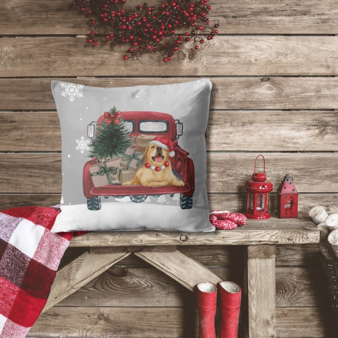Golden Retriever Faux Suede Square Pillow. Christmas, Holiday Decor
