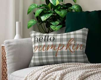 Hello Pumpkin Lumbar Pillow. Fall, Autumn, Home Decor, Cover with Insert