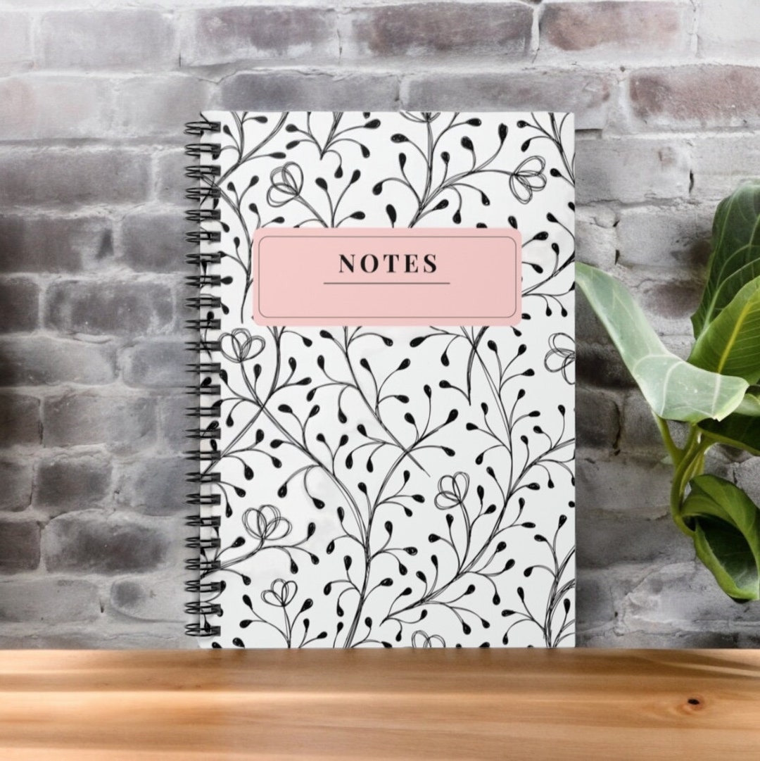 Black and White Floral Spiral Notebook - Ruled Line. Home Office Decor ...