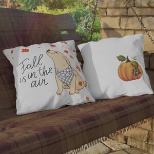 Golden Puppy Fall Outdoor Pillow: Double-Sided Porch Decor, Cover with Insert