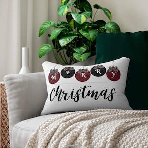 Merry Christmas Lumbar Pillow. Holidays, Home Decor, Accent Throw Pillow, Farmhouse Decor.