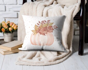 Pink Pumpkin Faux Suede Square Pillow. Fall, Autumn, Home Decor, Cover with Insert