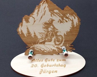 Geldgeschenk Motocross-Fahrer/in aus Holz, personalisierbar