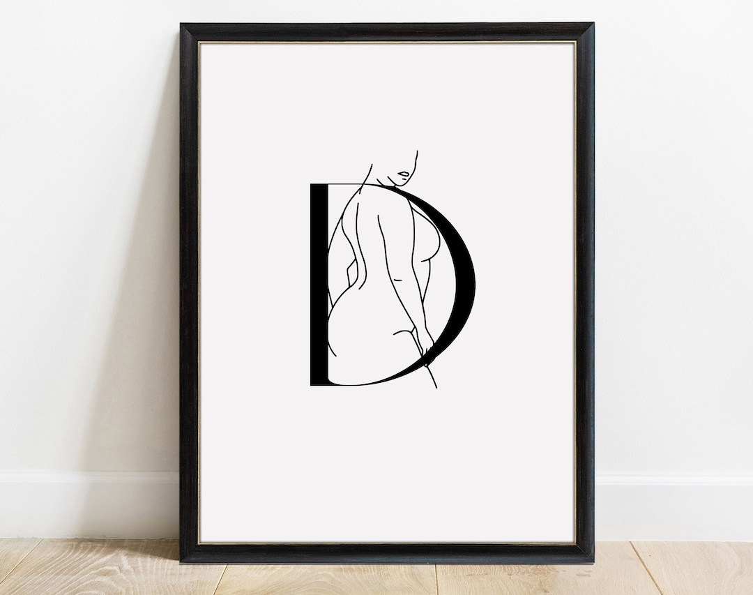 Letter d Wall Art, Line Body Drawing, Body Positive Art, First Name or