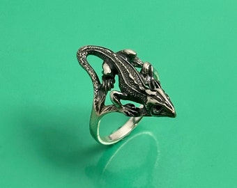 Solid Sterling Silver Lizard Ring: Unisex Punk Goth Jewelry