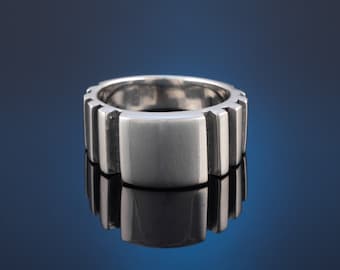 Einzigartiges Design Statement Ring für Männer / Industrie Ring / Handgefertigter massiver 925 Silber Ring