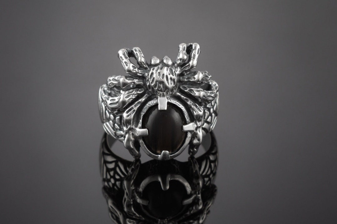 Giant Spider Ring for Men With Gemstone , Spider Jewelry , Unique Solid Silver Spider Ring