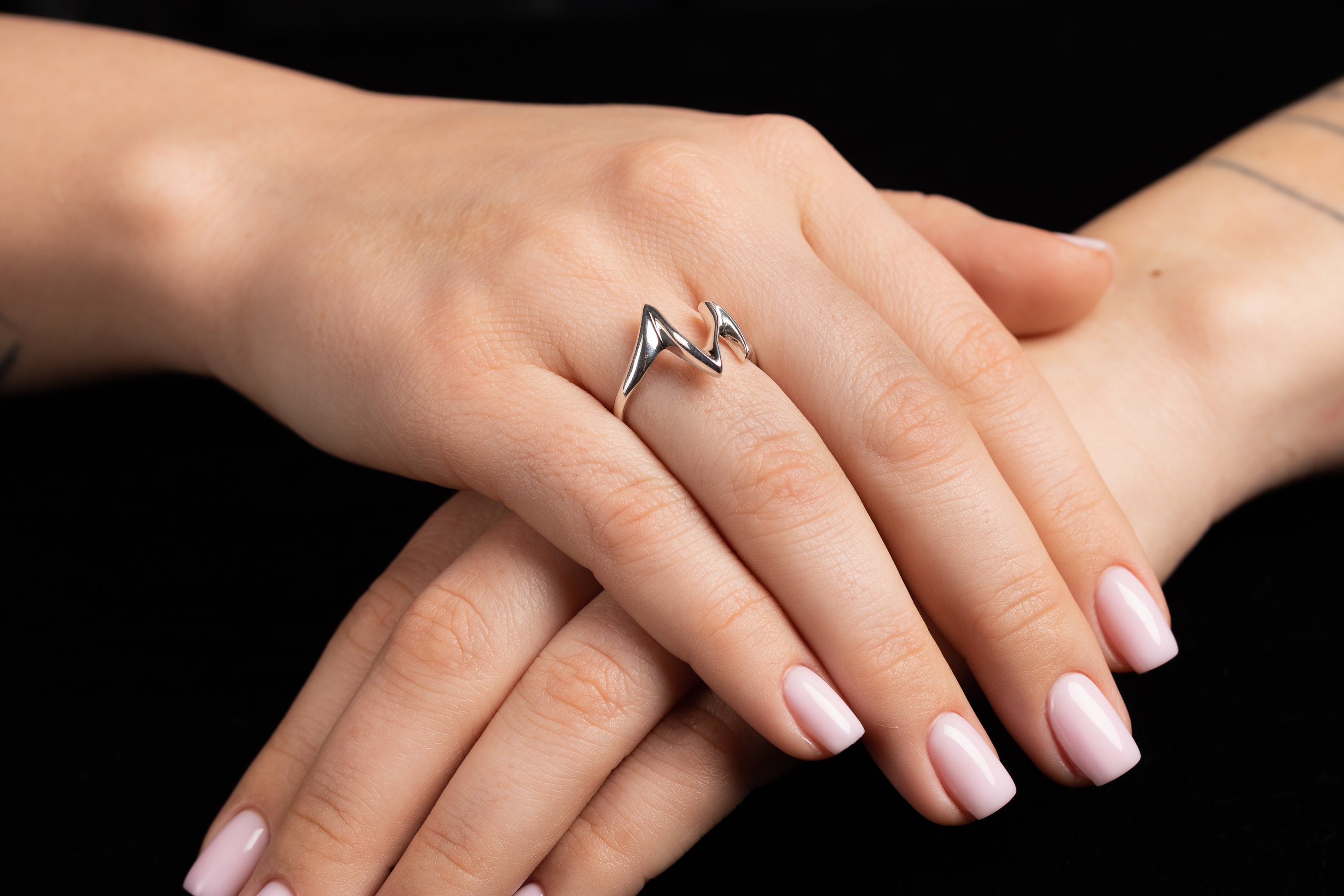 925 Silver Geometric Zig Zag Ring for Women , Unusual Ring
