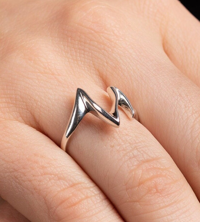 925 Silver Geometric Zig Zag Ring for Women , Unusual Ring