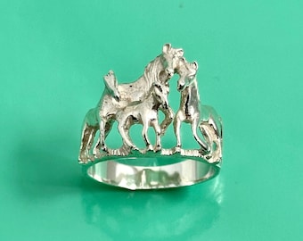 Handgefertigte Sterling Silber Pferd Familie Ring: Tier Schmuck
