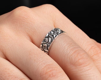 Grosso cinturino nero da donna/fascia in argento sterling/gioielli gotici/anello artigianale 925
