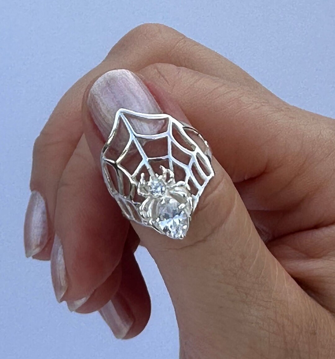 Spider Web Ring: Cubic Zirconia, Handcrafted Sterling Silver 925 - Etsy