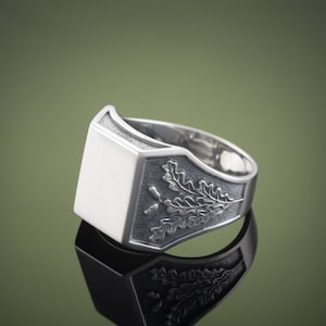 Oak Leaf Square Signet  Ring For Men / Sterling Silver Statement Ring/ Masculine Ring/  Baltic Jewelry
