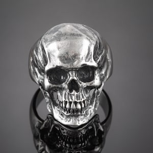 Bague tête de mort lourde en argent sterling / bijoux de style motard punk rock gothique