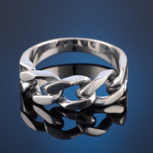 Men&#39;s Chain Ring / Thick Handcrafted Solid 925 Silver Link  Ring / Men&#39;s Jewelry