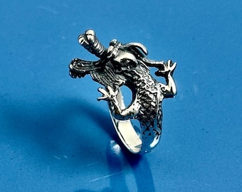 Sterling Silver Oxidized Dragon Ring/Gothic Mythical Fantasy Jewelry