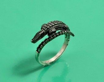 925 Sterling Silver Alligatorring: Unisex Krokodil Smycken