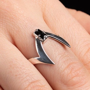 Abstract Bat Ring For Women /Black Cubic Zirconia Ring/ Handcrafted Sterling Silver 925